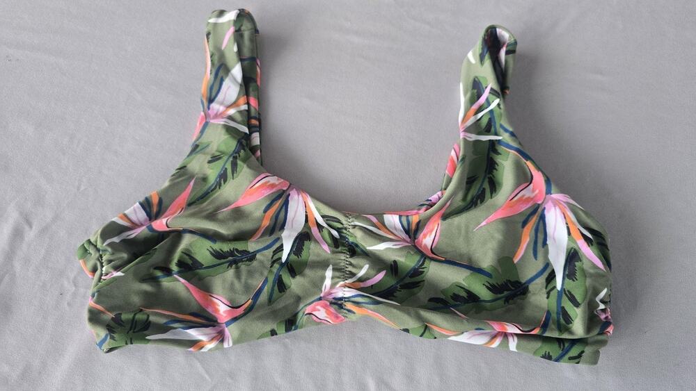 Tori Praver Swim Top Womens 8/D Green Tropical Floral Bralette Bikini Swimwear